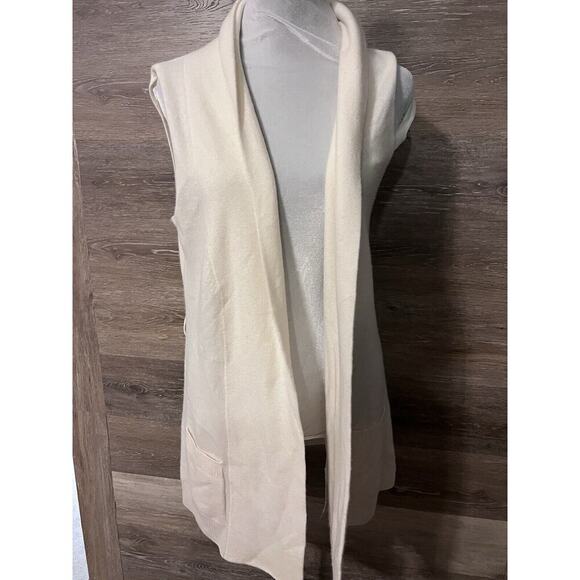 Hedge 100% Cashemere Vest Ivory Zellie Sz Small Long Pockets - Picture 3 of 9